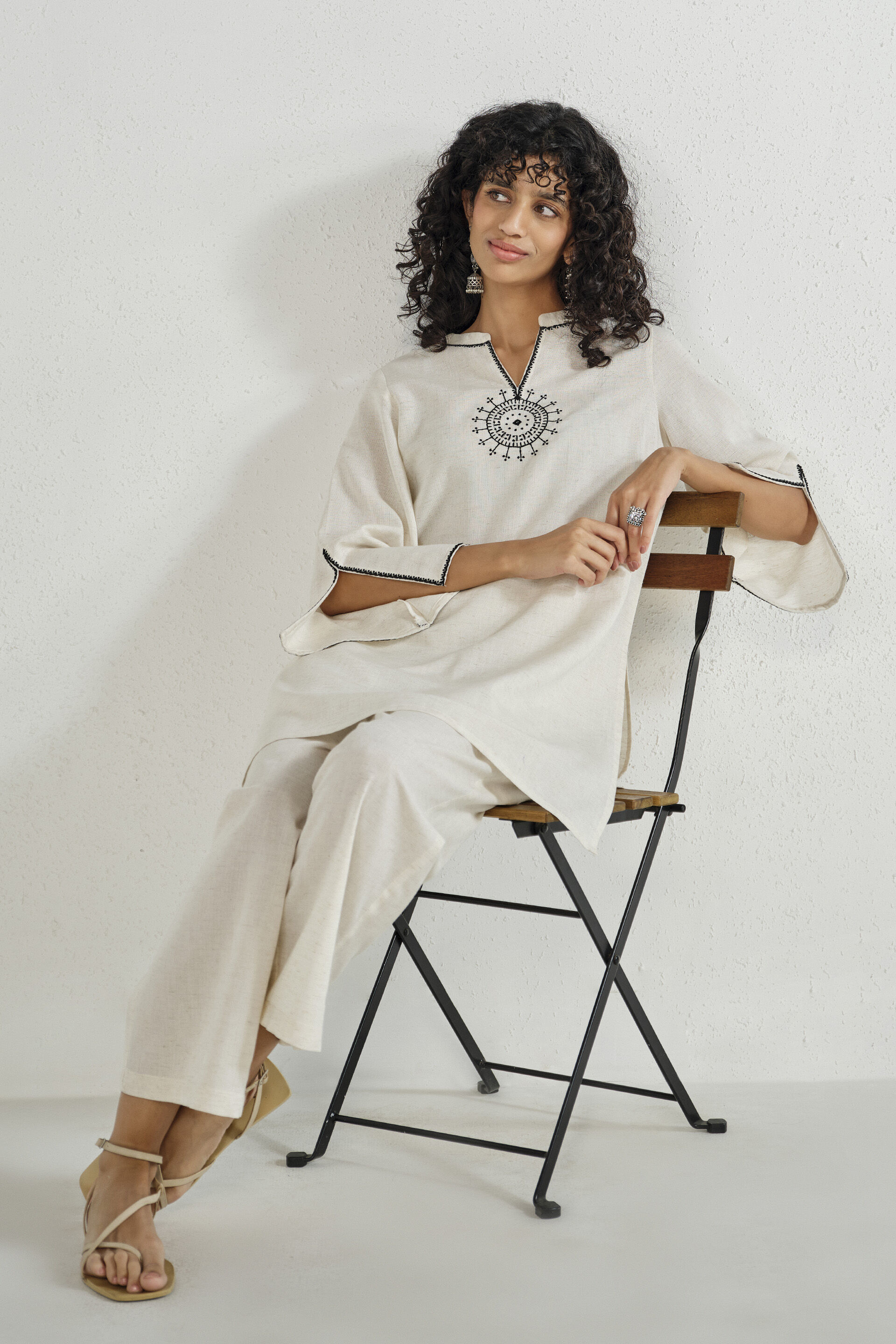 Neutral Charm Embroidered Co-ord Set, Natural, image 3